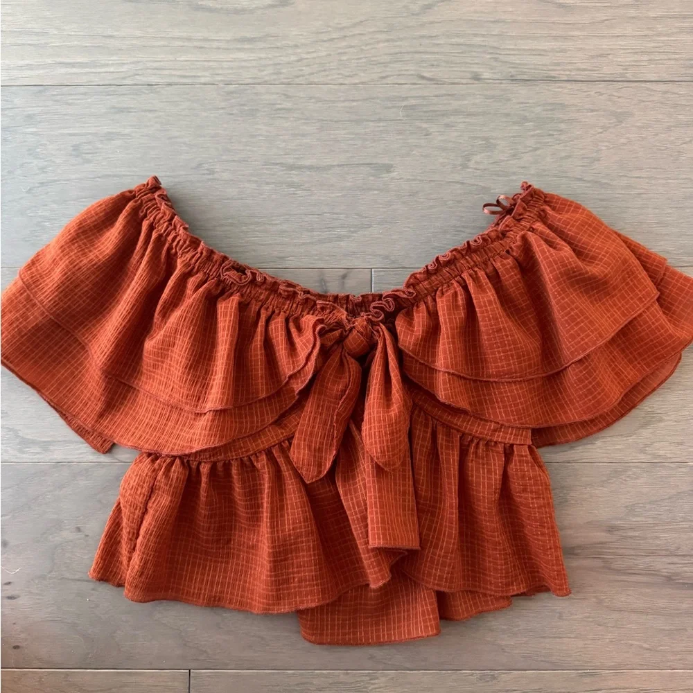 Zara Off-Shoulder Ruffle Top - Rust - Picture 2 of 3